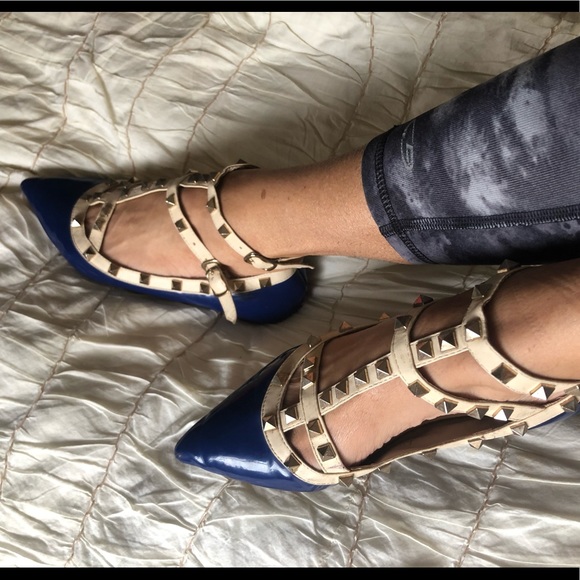 Blue / beige Vynil studded flats sz. 7 - Picture 7 of 13
